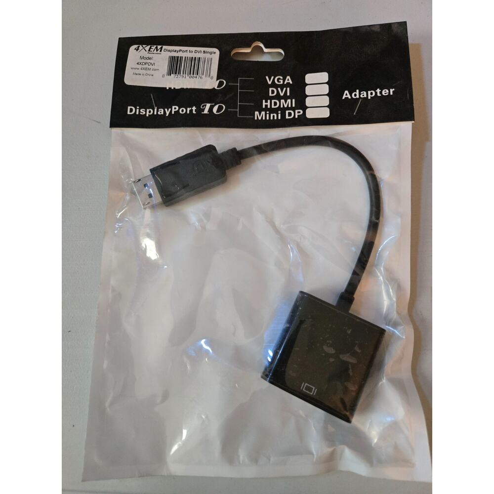 4XEM 4XDPDVI 8In DisplayPort to DVI Adapter Single Link DVI 24 Plus 5 Black